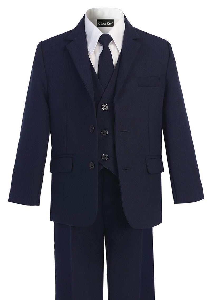 OLIVIA KOO Boys Solid 5-Piece Formal Suit Set With Matching Neck Tie,Navy,12 - Image 2